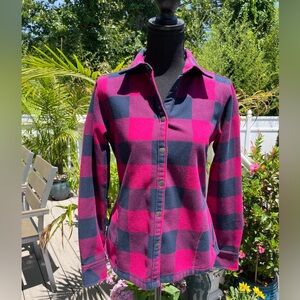 Orvis Women's Raspberry & Navy Plaid Flannel Fleece Lined Shirt Jacket S…